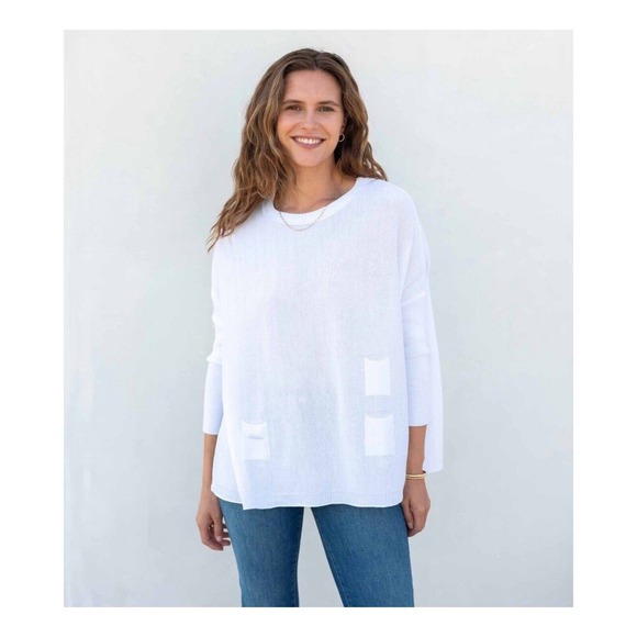 Mersea Catalina Crewneck Sweater Crisp White One Size Fits Most Lightweight - Picture 1 of 15